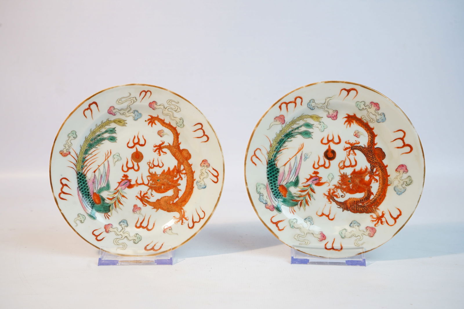 Pair of Chinese Famille Rose 'Dragon & Phoenix ' Porcelain Plates, Guangxu Period Qing Dynasty (1 of 7)