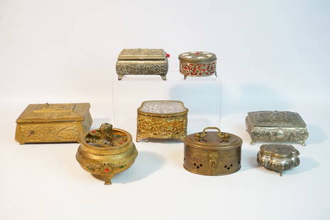 Lot of Vintage-Style Metal Jewelry Display Trinket Boxes,19th-20th c: Approximate size:3x6x4.5in(largest) Shipping: We offer in-house shipping services for most small items. This means that we will take care of packing and shipping the items directly to you. For larger