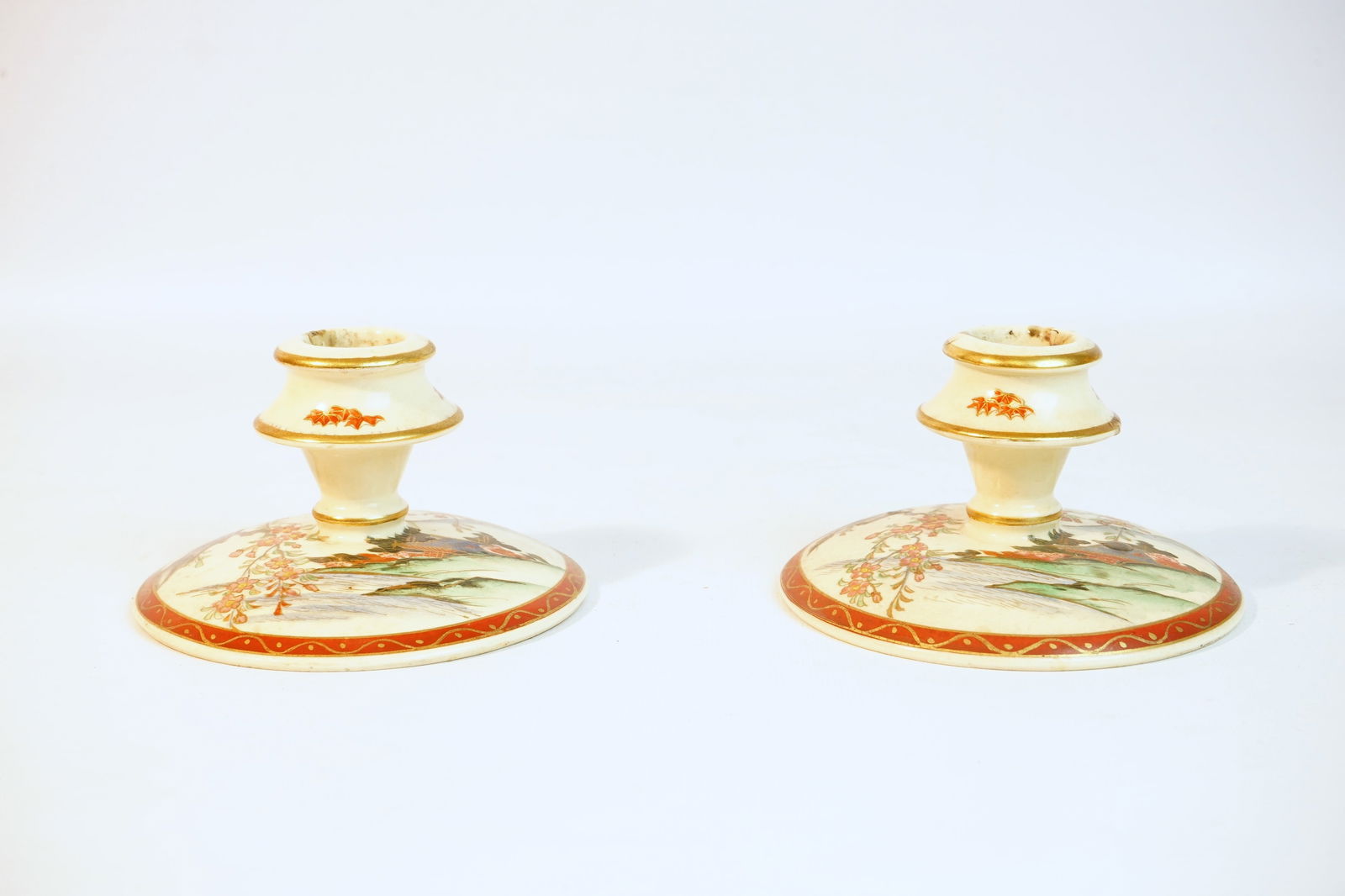 Pair of Hand-Painted Porcelain Candlesticks Made in Occupied Japan,20th c: Approximate size:2.75x5in Shipping: We offer in-house shipping services for most small items. This means that we will take care of packing and shipping the items directly to you. For larger or special