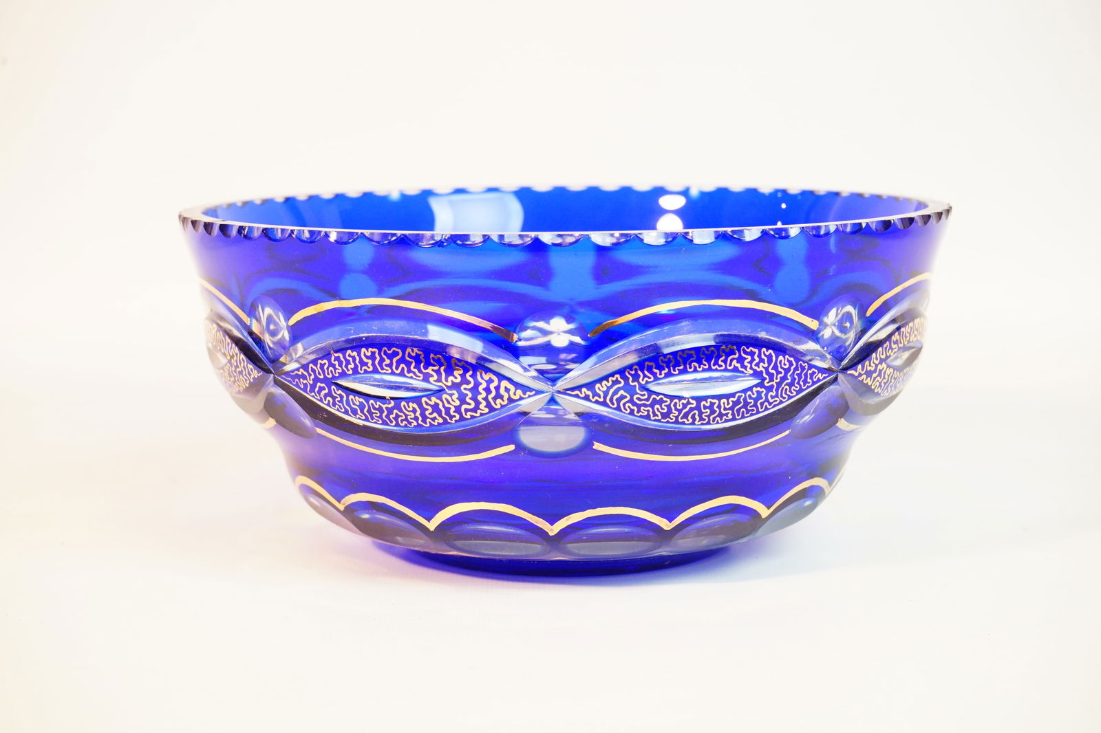 Vintage  Cobalt Blue Cut Crystal Glass Bowl (1 of 5)