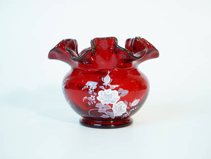 Vintage Fenton Art Glass Hand Painted Ruby Red Signed Vase: Approximate size:4x5in Shipping: We offer in-house shipping services for most small items. This means that we will take care of packing and shipping the items directly to you. For larger or specialize