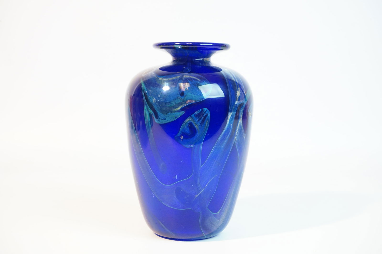 Handmade Art Nouveau Blue Glass Vase with Signature on The Bottom,20th c (1 of 6)