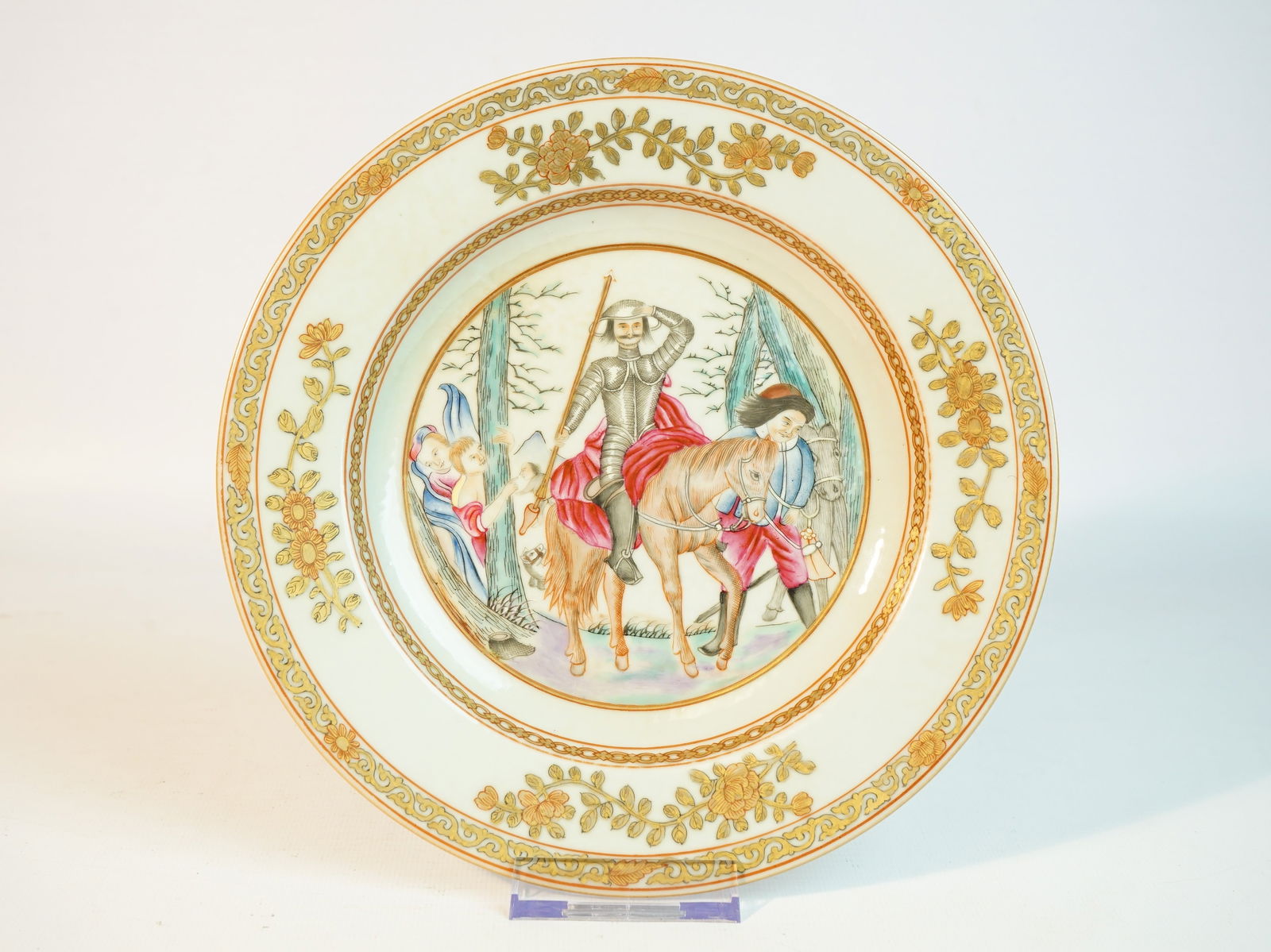 Chinese Export Famille Rose 'Don Quixote and Sancho Panza' Dish (1 of 6)