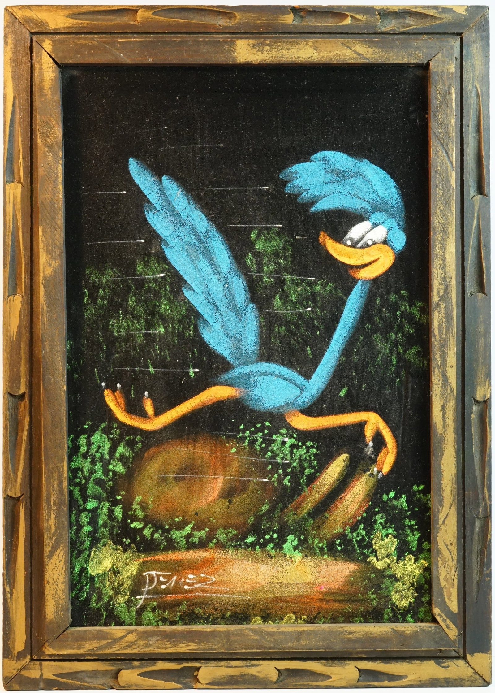 Vintage Road Runner Velvet Painting-Oil On Velvet,Signed: Approximate size:21x15 in Shipping: We offer in-house shipping services for most small items. This means that we will take care of packing and shipping the items directly to you. For larger or special