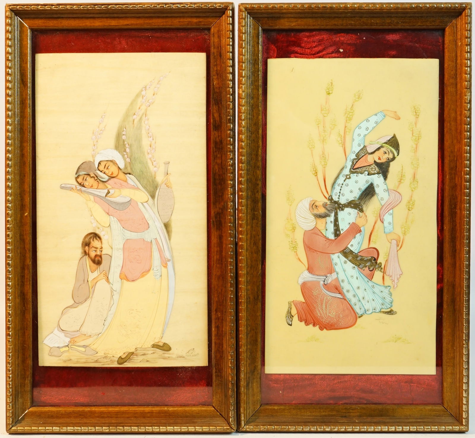 Pair of Vintage Persian Hand Painted Miniature Paintings On Board ,Couples Scene (1 of 6)