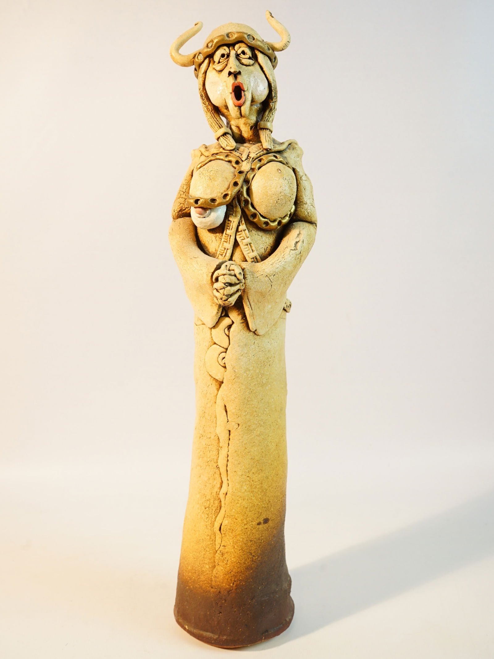1933 Signed Pottery Art, Figure Figurine with Two Horns (1 of 7)