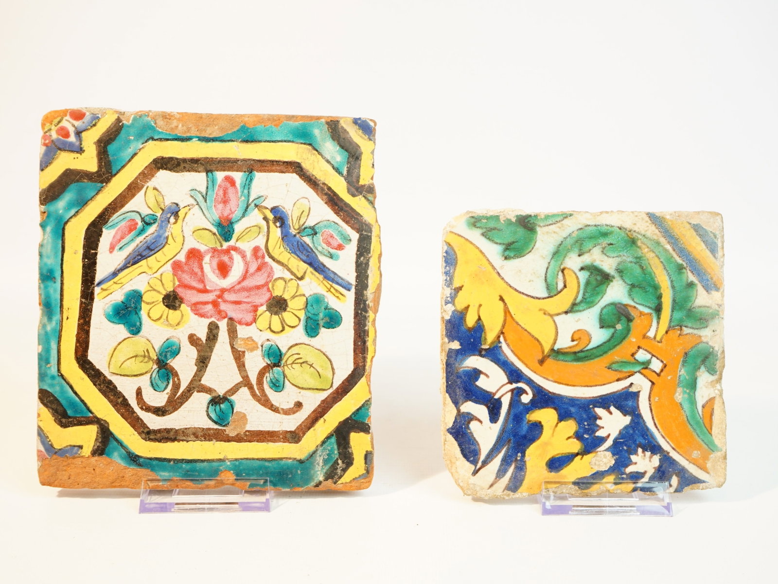 2 Persian Tile,Earthenware,Qajar Dynasty (1796-1925): Approximate size:7.6 in/5.25x5.25 Shipping: We offer in-house shipping services for most small items. This means that we will take care of packing and shipping the items directly to you. For larger or