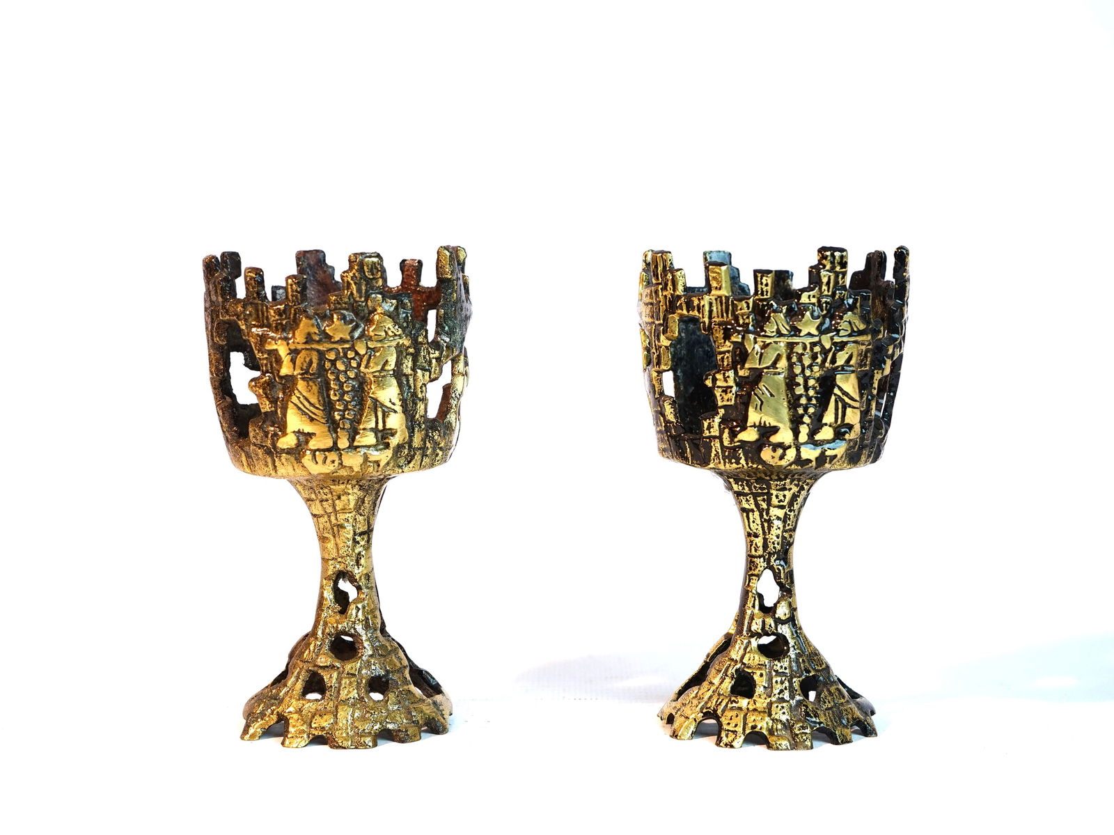 Pair of Metal Ceremonial Israel Kiddush Cups: Approximate size:H:4.5 in/inner diam 2.25 in Shipping: We offer in-house shipping services for most small items. This means that we will take care of packing and shipping the items directly to you. Fo