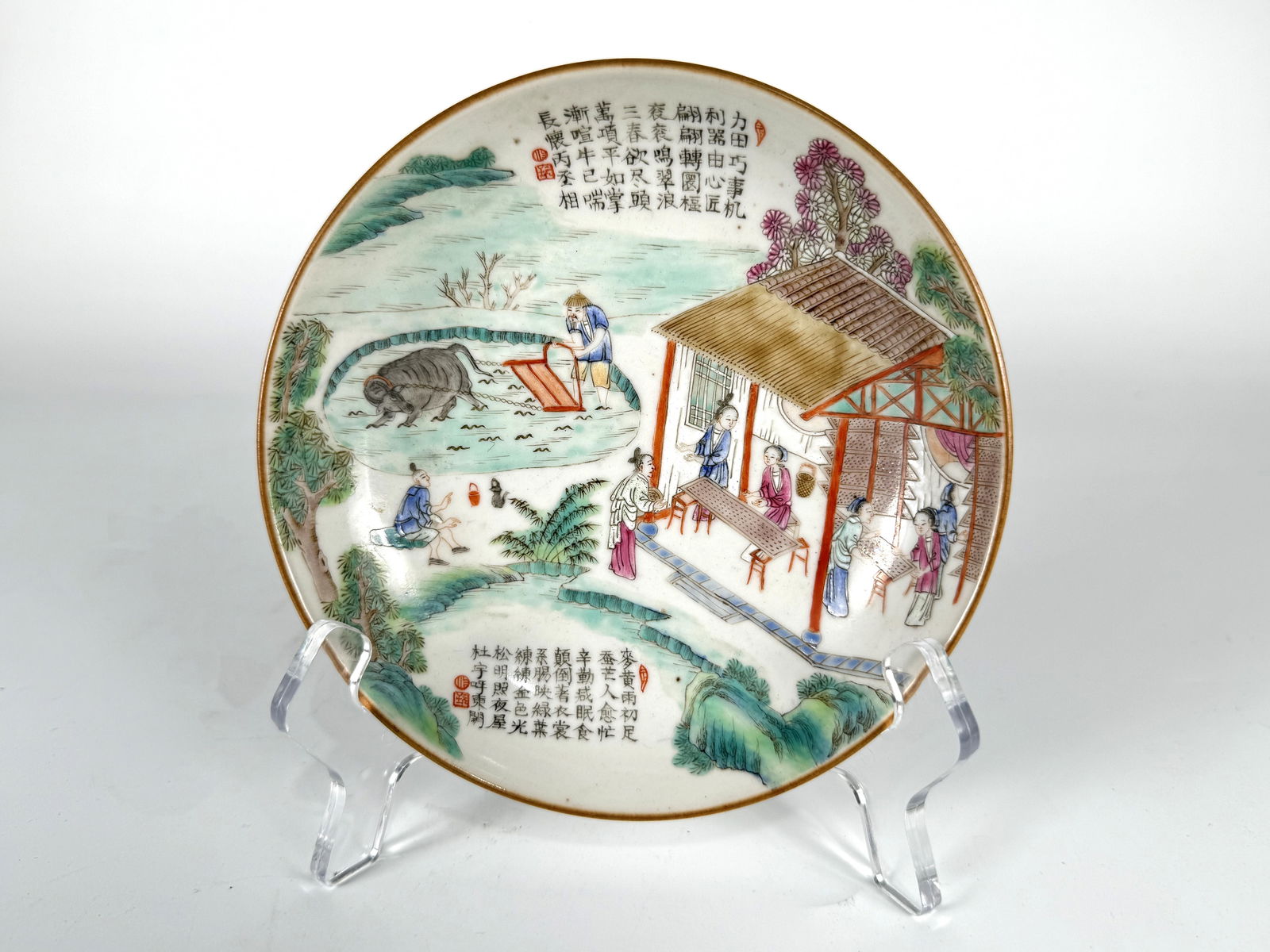 Chinese Famille Rose 'Poem and Figural' Plate (1 of 6)