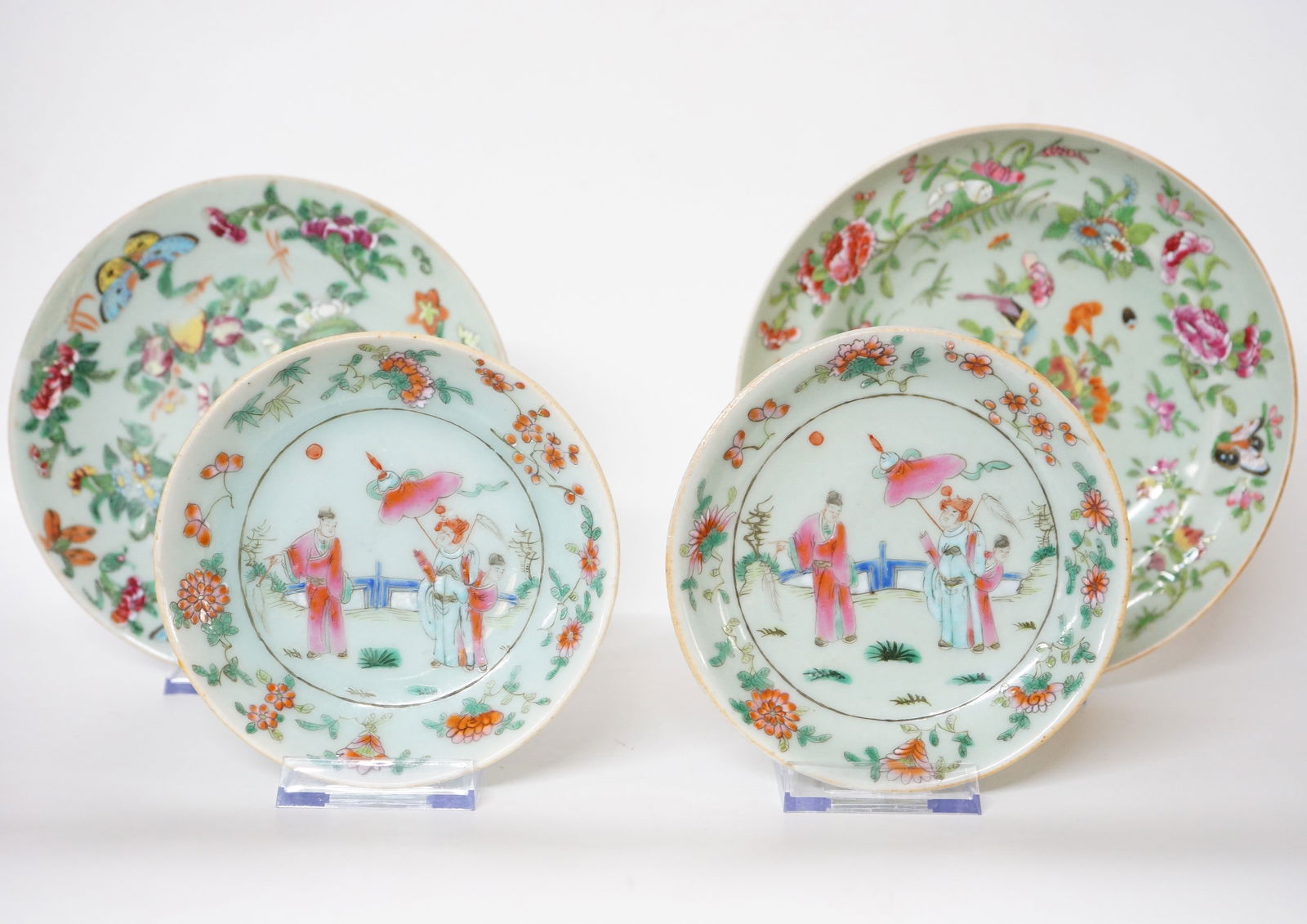 Lot of 4 Chinese Export Celadon-Ground Famille-Rose Dishes (1 of 11)