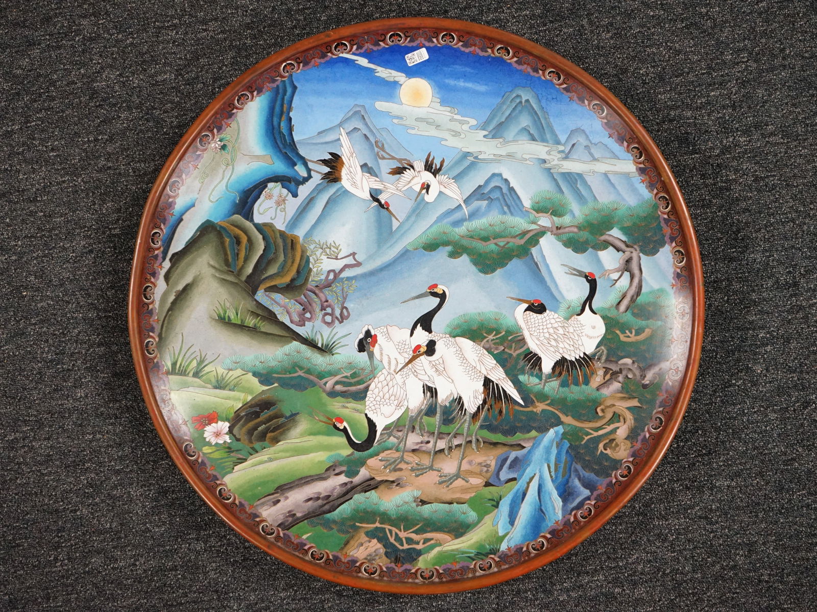 Chinese Huge Cloisonné Enamel Charger of A Mountains Covered in Cranes (1 of 8)