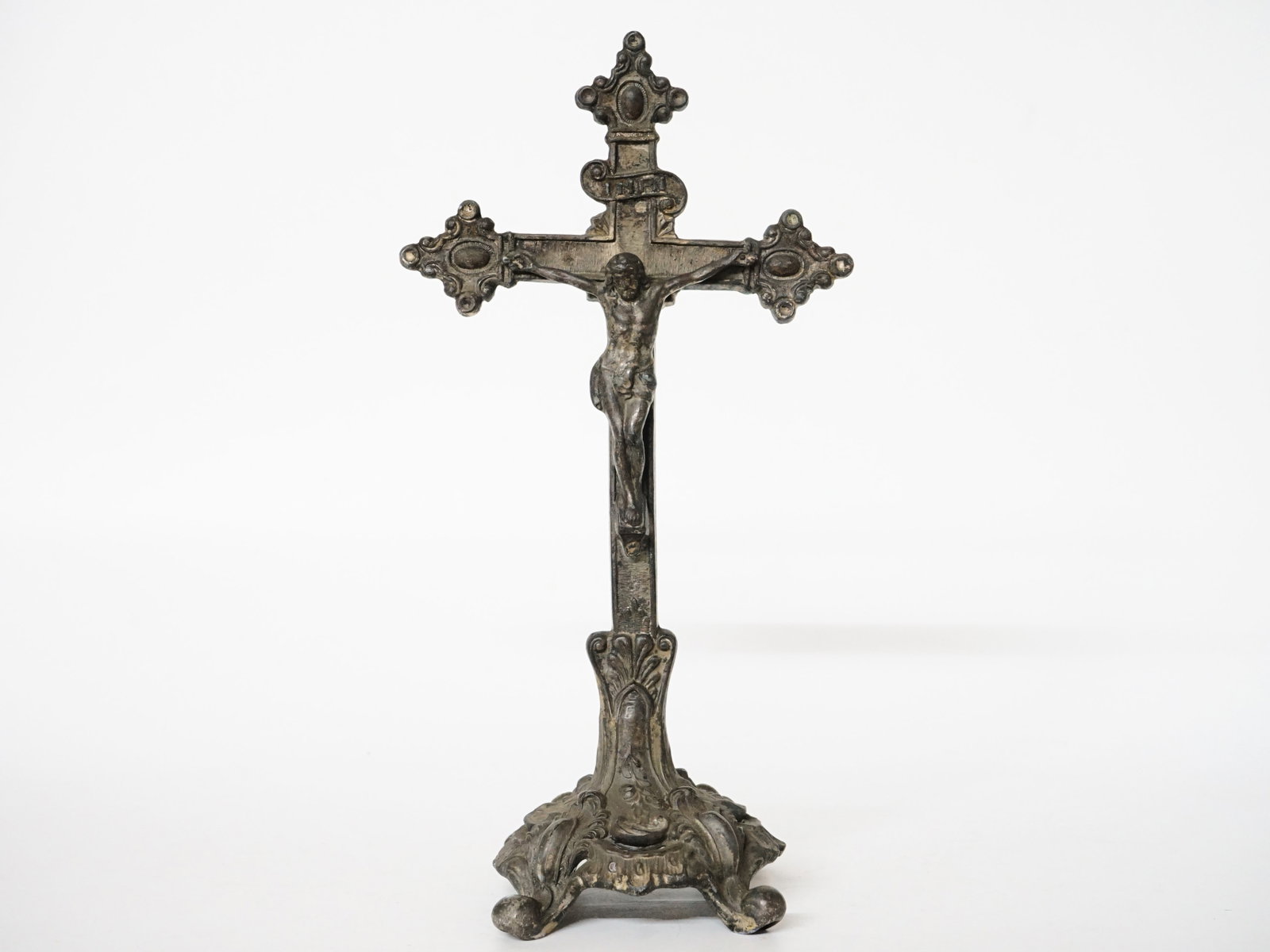 Antique Metal Altar Crucifix Granger Freres: Approximate size: 9.5x5x3 in Shipping: We offer in-house shipping services for most small items. This means that we will take care of packing and shipping the items directly to you. For larger or spec