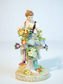 Stunning Dresden Porcelain Figurine of Lady W/ Flowers