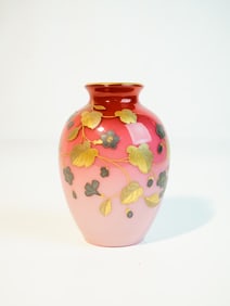 Peachblow Art Glass Enameled Vase
