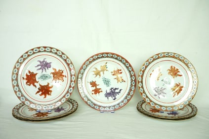 Lot of 7 Chinese Export Rose Medallion 'Koi' Porcelain Plates