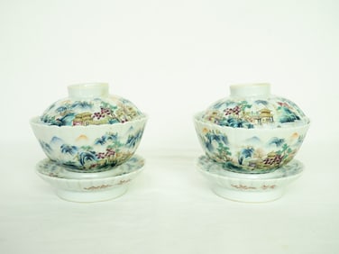 Pair of Chinese Famille Rose Covered  Teabowls