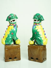 Pair of Chinese Sancai-Glazed Foodogs