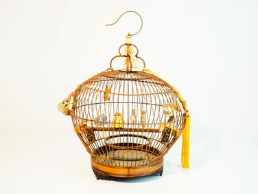 Chinese Round Hanging Bamboo Bird Cage, Early 20th Century