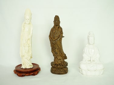 Lot of 3  Chinese Carved Figures of Guanyin