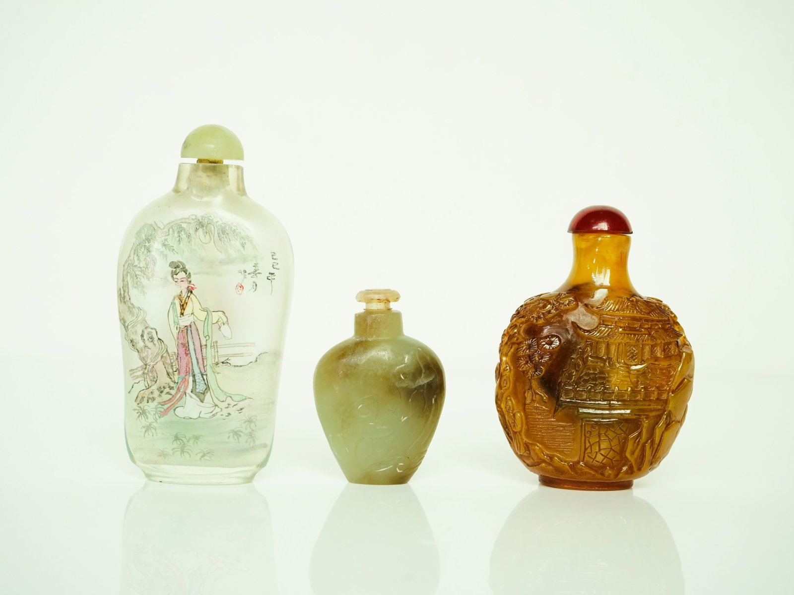 Lot of 3 Chinese Snuff Bottles: Approximate size: H:4.75 in/3.25 in/2 in Shipping: We offer in-house shipping services for most small items. This means that we will take care of packing and shipping the items directly to you. For la