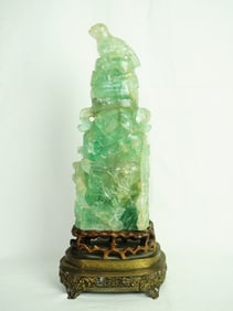Chinese Carved Fluorite Lamp Statue