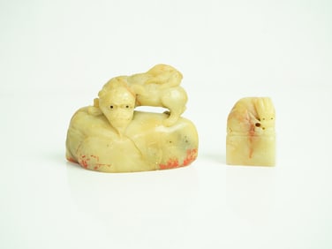 Lot of 2 Chinese Carved Soapstone 'Mythical Beast' Seals