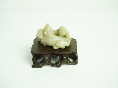 Chinese Carved  Jade  Ornament With Stand