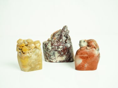 Lot of 3 Chinese Carved Soapstone 'Animals' Seals