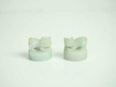 Pait of Chinese Carved Jadeite 'Mythical Beast' Seals