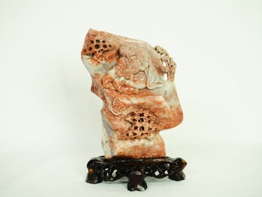 Chinese Soapstone Carving of A Luohan With A Lion