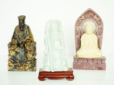 Lot of 3   Chinese Carved Jade and Stone Figures of Immortals