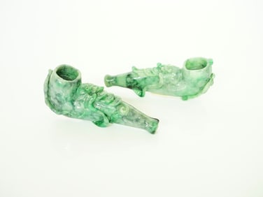 Pair of Chinese Carved Jade Pipes