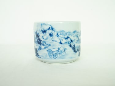 Fu Yiyao(Chinese, Fu Baoshi'S Daughter, 1947-) ,Chinese Blue and White  'Landscape' Brushpot