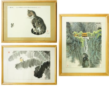 Lu Jiren (Chinese,B.1944),Set of 3 Ink and Color on Paper