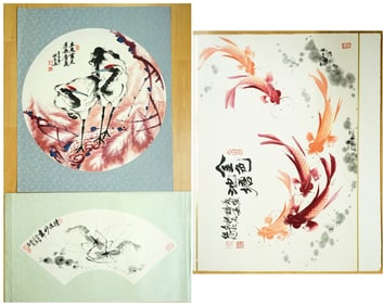 Set of 3 Wang Gongchen(B.1929) Signed Paintings Ink and Color on Paper