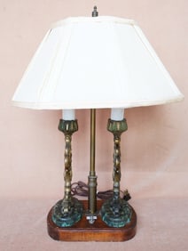 Vintage Metal Double Column Table Lamp With Shade