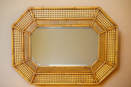Vintage Octagonal Rattan Style Wall Mirror