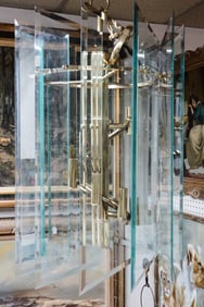 Vintage Mid-Century Modern Beveled Glass Panel Chandelier