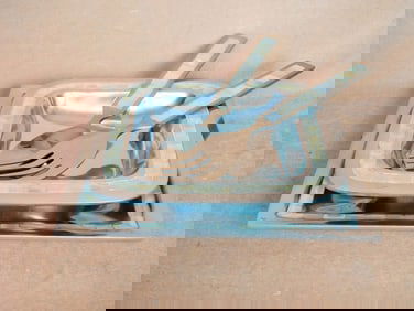 Vintage Aluminum Salad Serving Set With Mother of Pearl Inlay