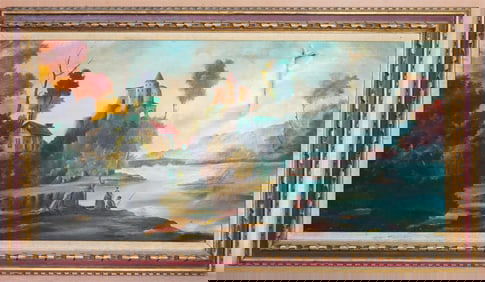 Large Artist Signed Italian  Style Oil  on Canvas, Landscape