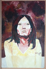 Artist Signed  Double-Paneled Oil  on Board,Portrait of A Woman and Abstract Composition