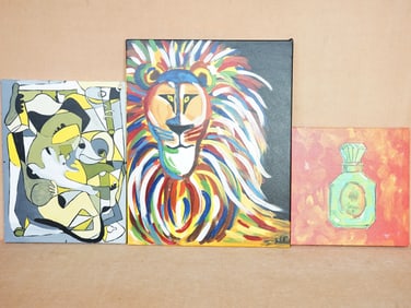 Lot of  3 Artist Signed Oil  on Canvas,Abstract Art