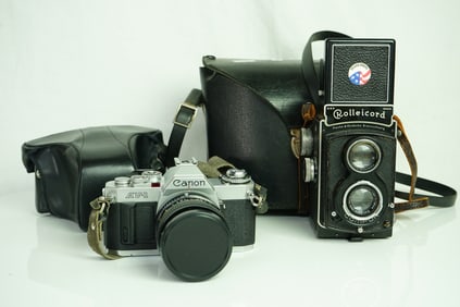 Vintage Rolleicord Compur Camera and Canon Av-1 Camera