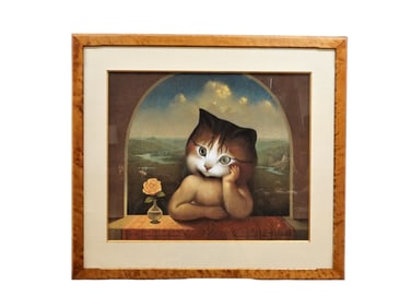Original Thinking Cat By B. Gardner- American,19th/20th Century