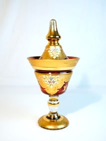 Bohemian Czech Ruby Red Crystal Covered  Candy Dish