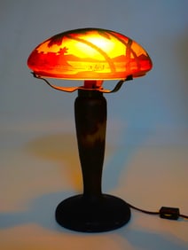 Art Nouveau 'Sunset Palm Tree ' Cameo Glass Lamp
