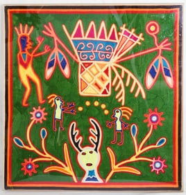 Huichol Yarn Painting on Wood Board
