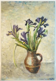 Mid Century 'Irises'Oil Painting