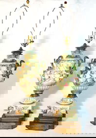 Pair of Hand Painted Floral Porcelain Lamps