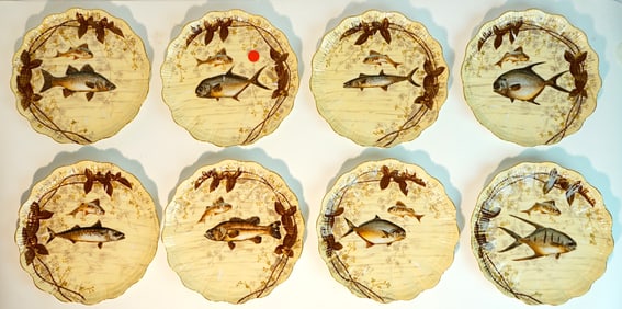 Set of 8 Limoges France Hand Painted Fish Plates